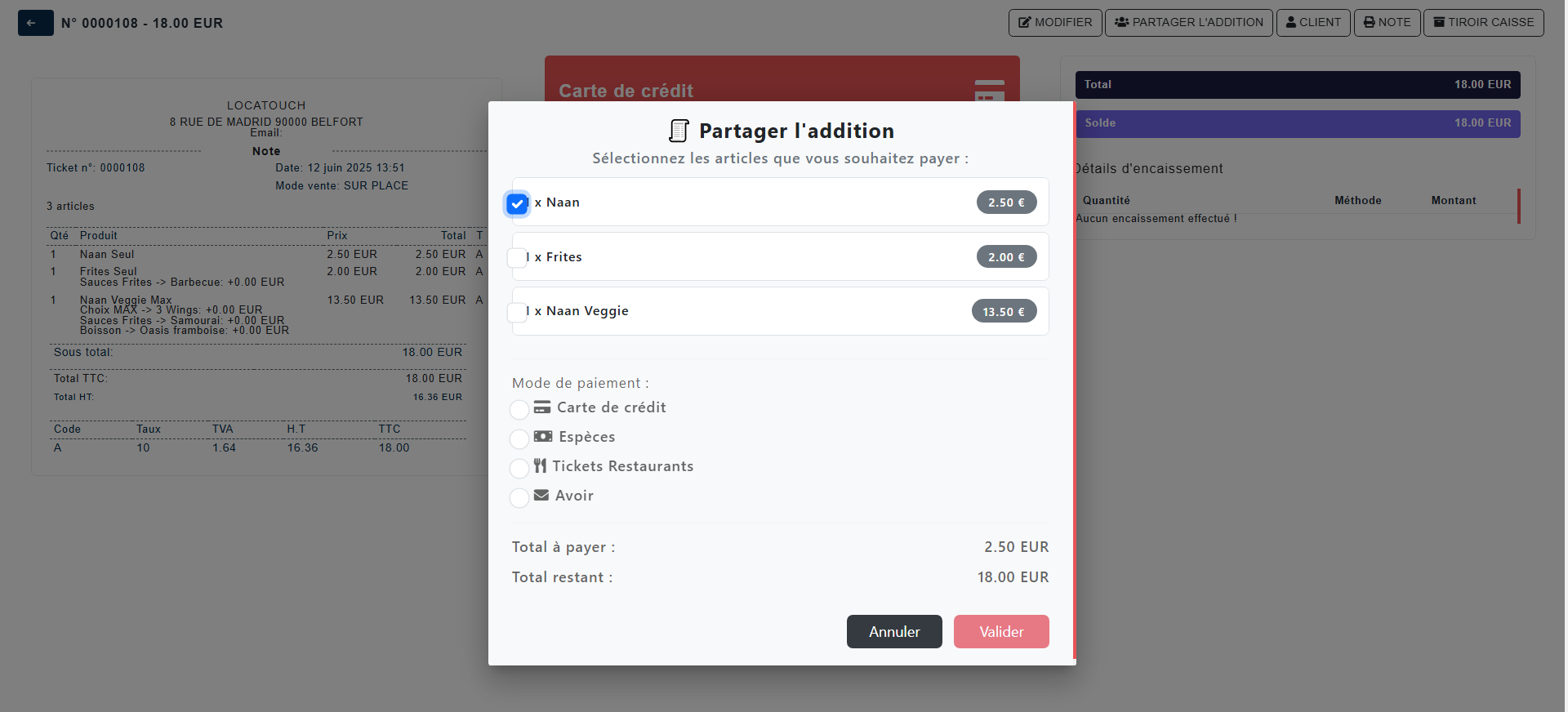 Division d'Addition Paiement